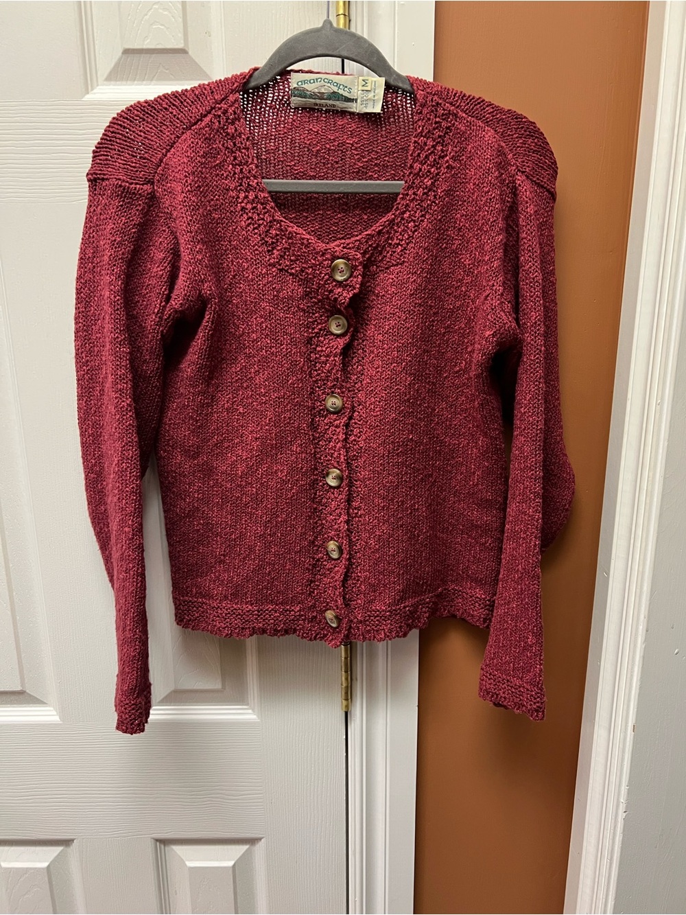 Maroon Button-Front Women's Knit Cardigan